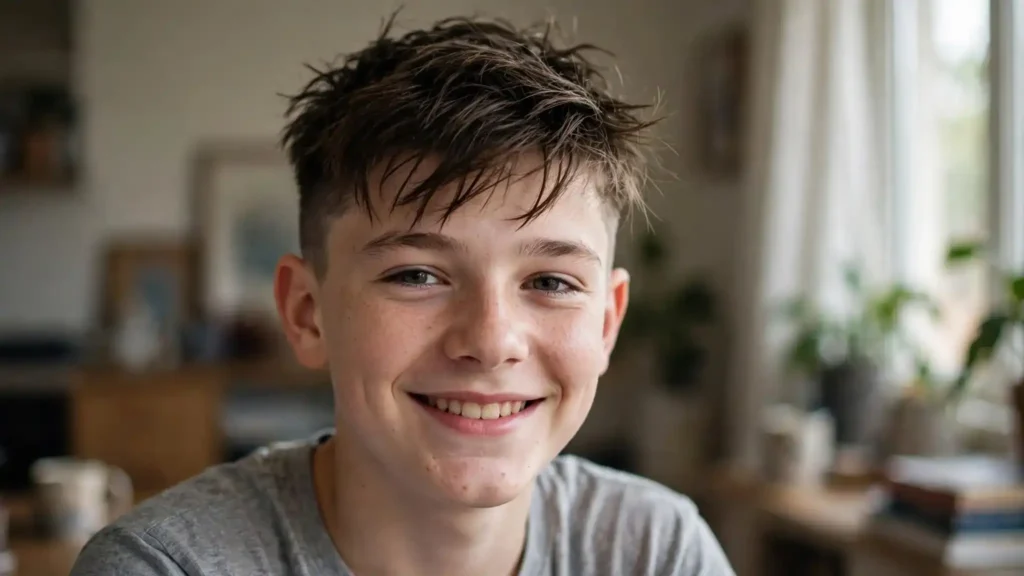 13-jähriger Junge mit moderner Undercut-Frisur, ein typisches Beispiel für coole Frisuren für Jungs ab 13
