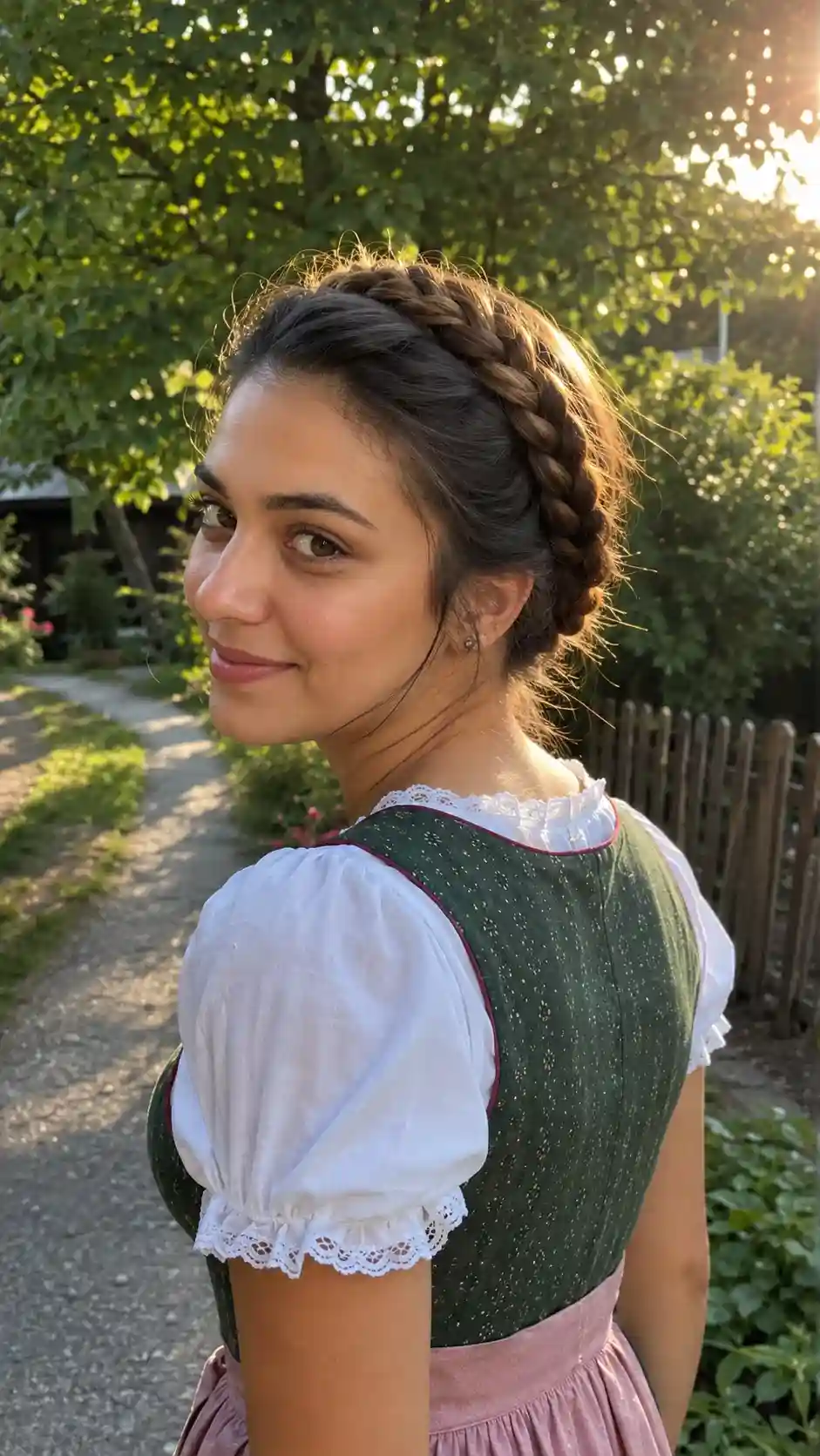 Klassischer Gretchenzopf als einfache Dirndl Frisur für lange Haare
