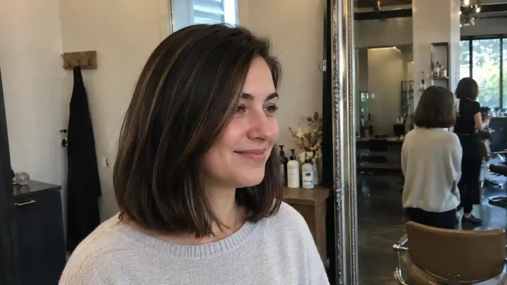 Long Bob für rundes Gesicht mit Seitenscheitel