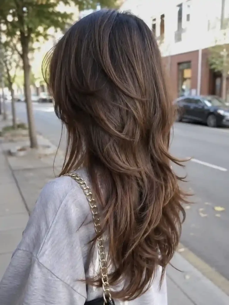 Wolf Cut Frauen lange Haare mit sichtbarem Vokuhila-Effekt