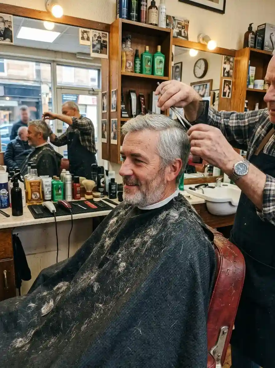 Mann um die 50 lässt sich beim Friseur eine passende Herren Frisur ab 50 schneiden - Herren Frisuren ab 50